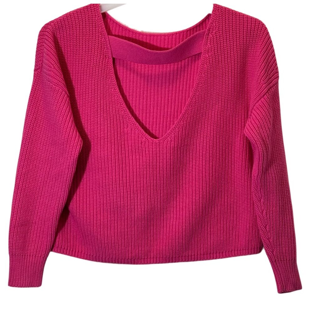 Women Pink Cut Out Sweater Size: Small - Picture 4 of 5
